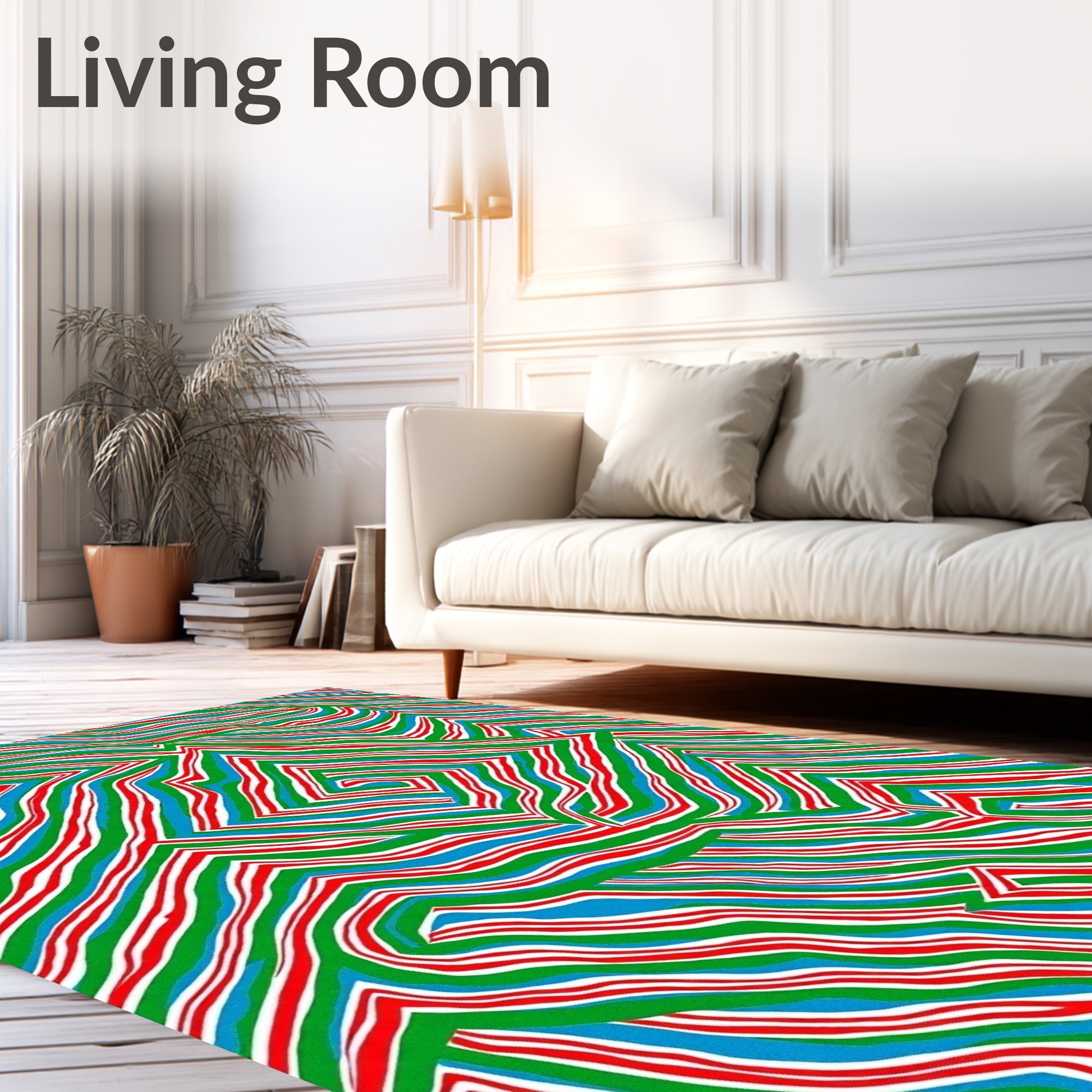 Vibrant Red Blue Green Labyrinth Rug
