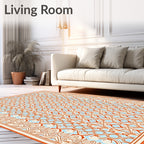 Orange Blue Geometric Lattice Frame Rug