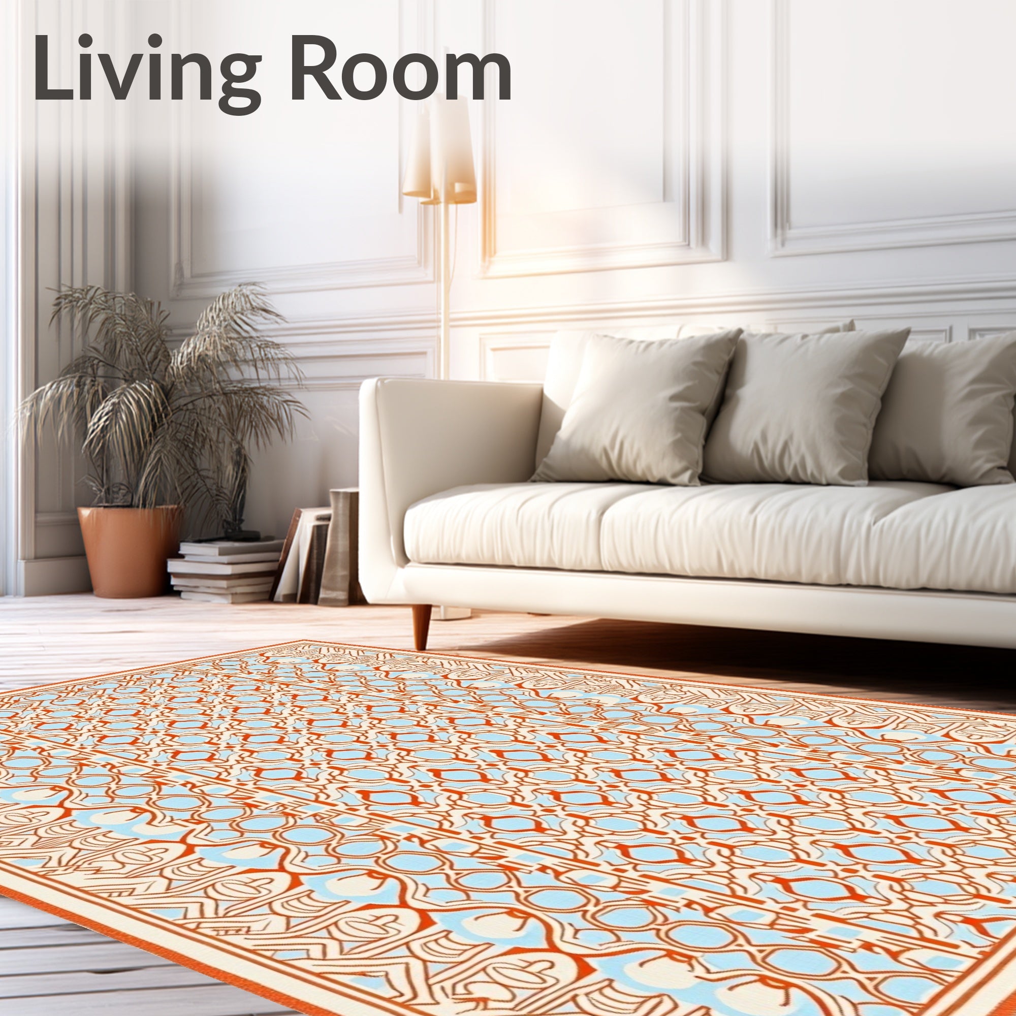 Orange Blue Geometric Lattice Frame Rug