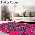 Vibrant Teal Floral Mandala Rug