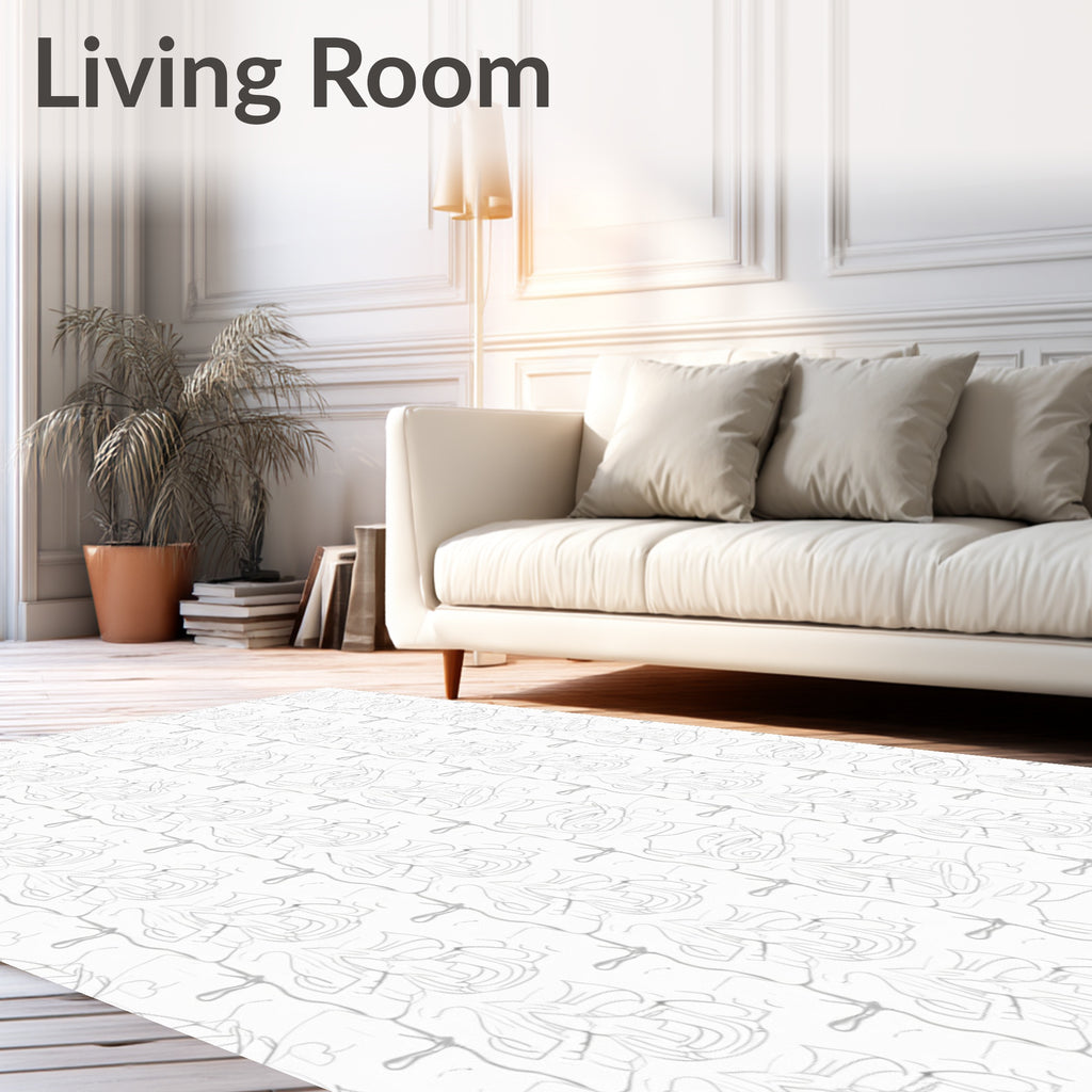 Abstract White Vertical Sculptural Lines Rug