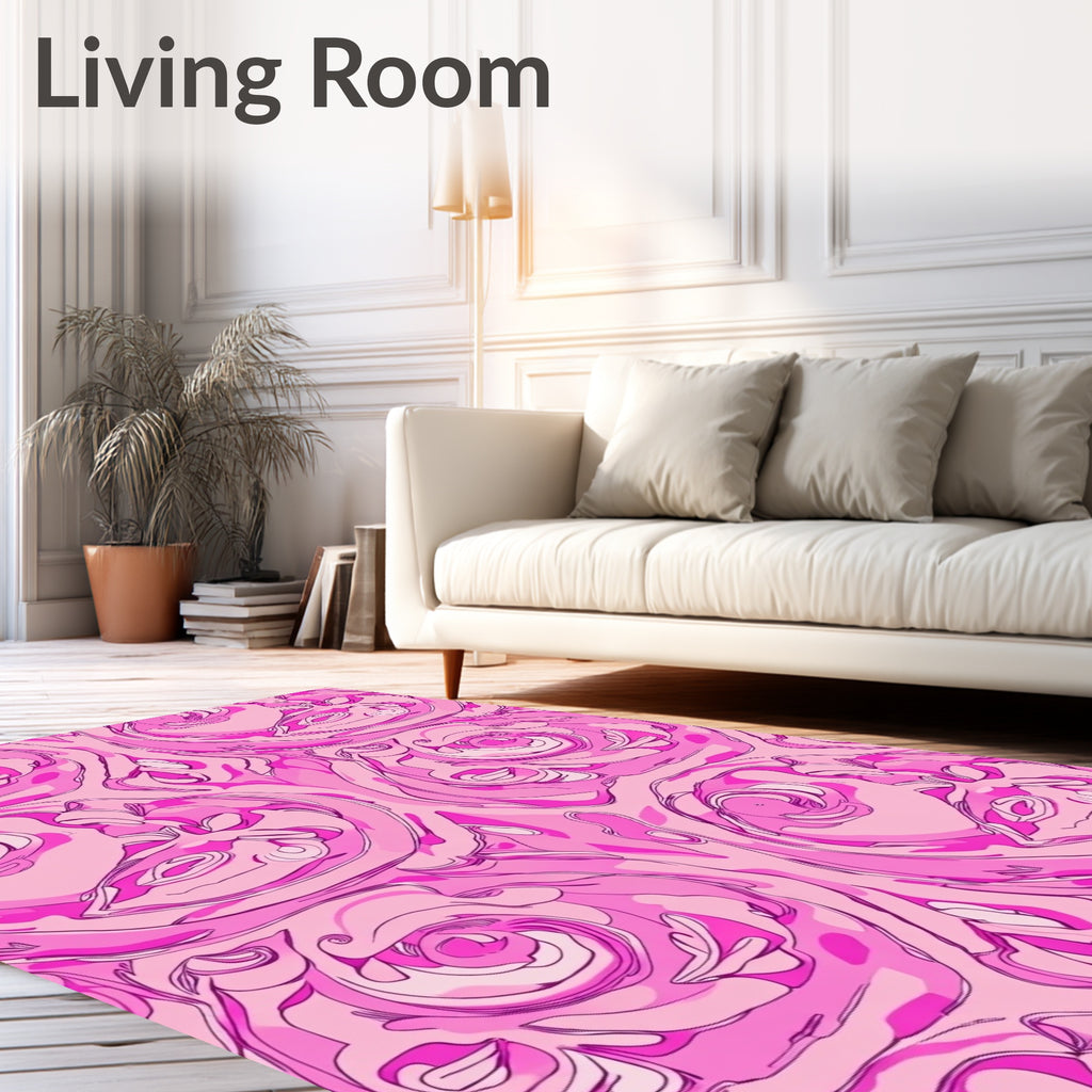 Hot Pink Swirl Rose Abstract Rug