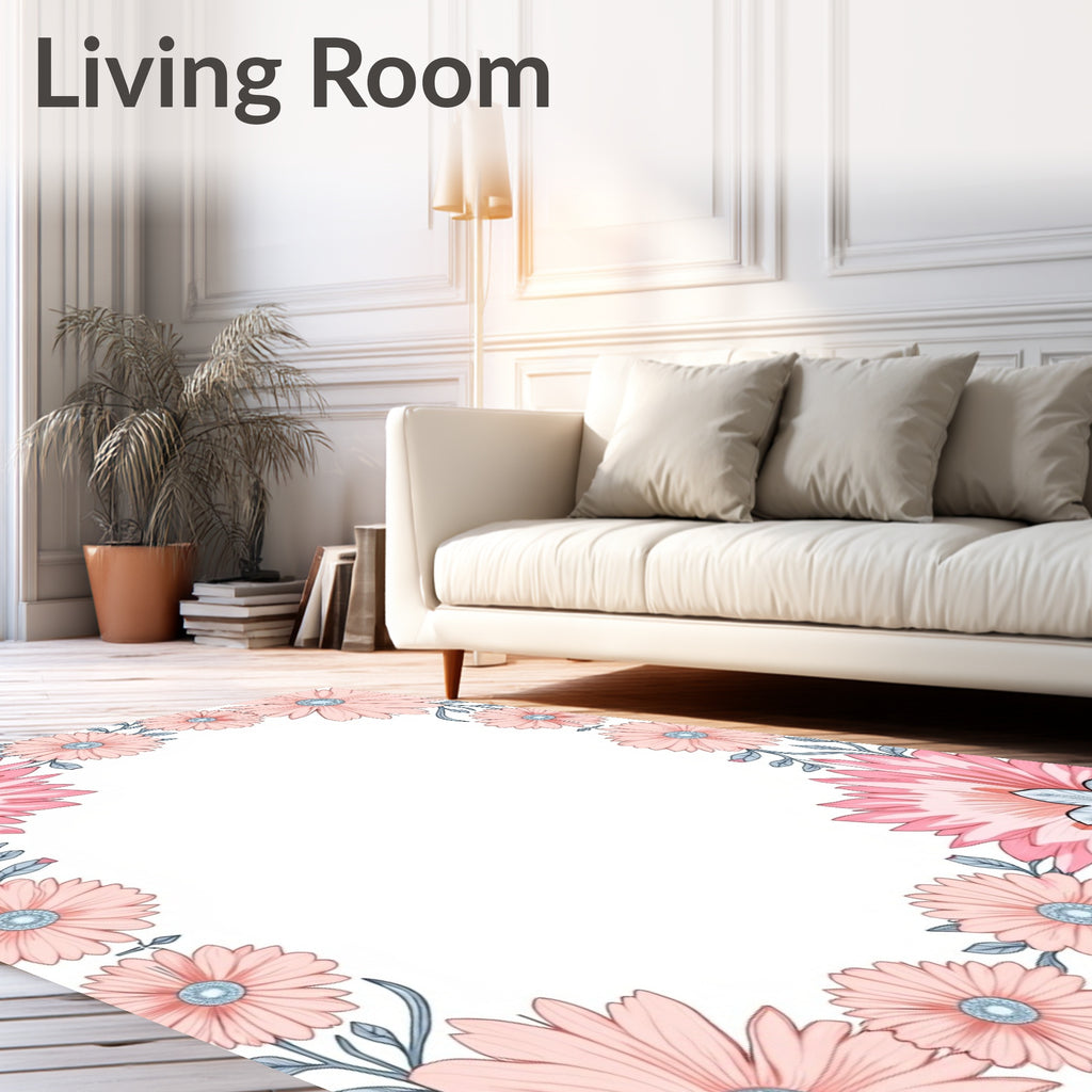 Sweet Coral Bloom Garden Border Rug