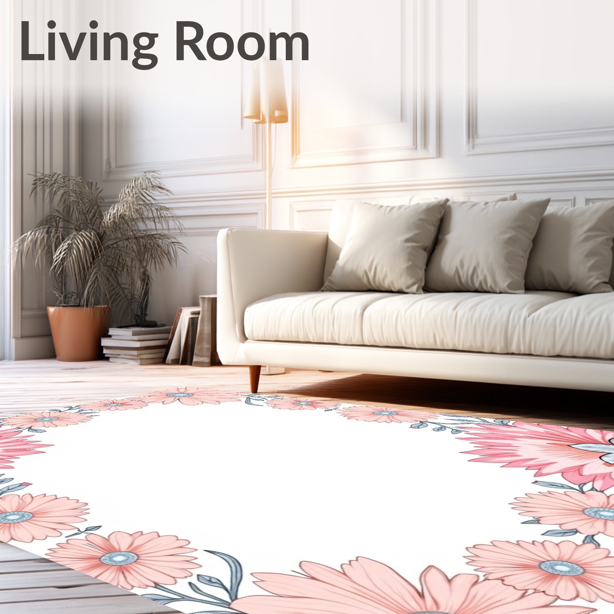 Sweet Coral Bloom Garden Border Rug