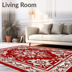 Red Cream Floral Scroll Border Rug