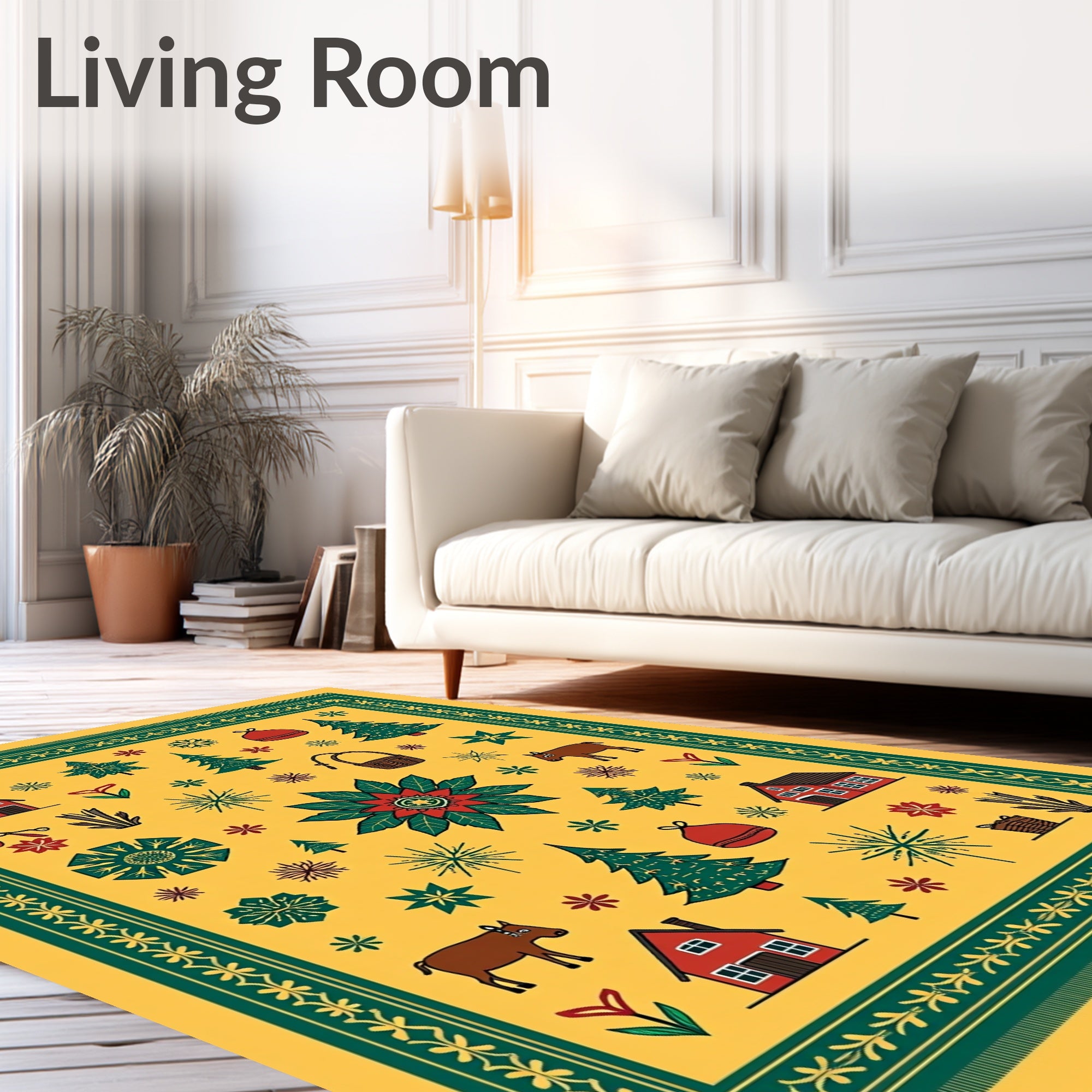 Holiday Barn Poinsettia Evergreen Snowflakes Rug