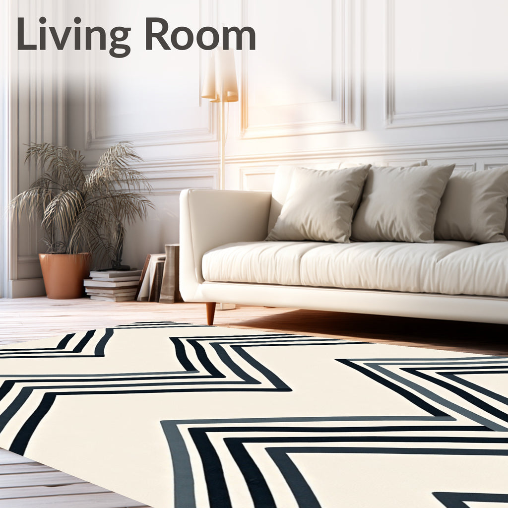 Modern Navy Blue Chevron Stripe Rug