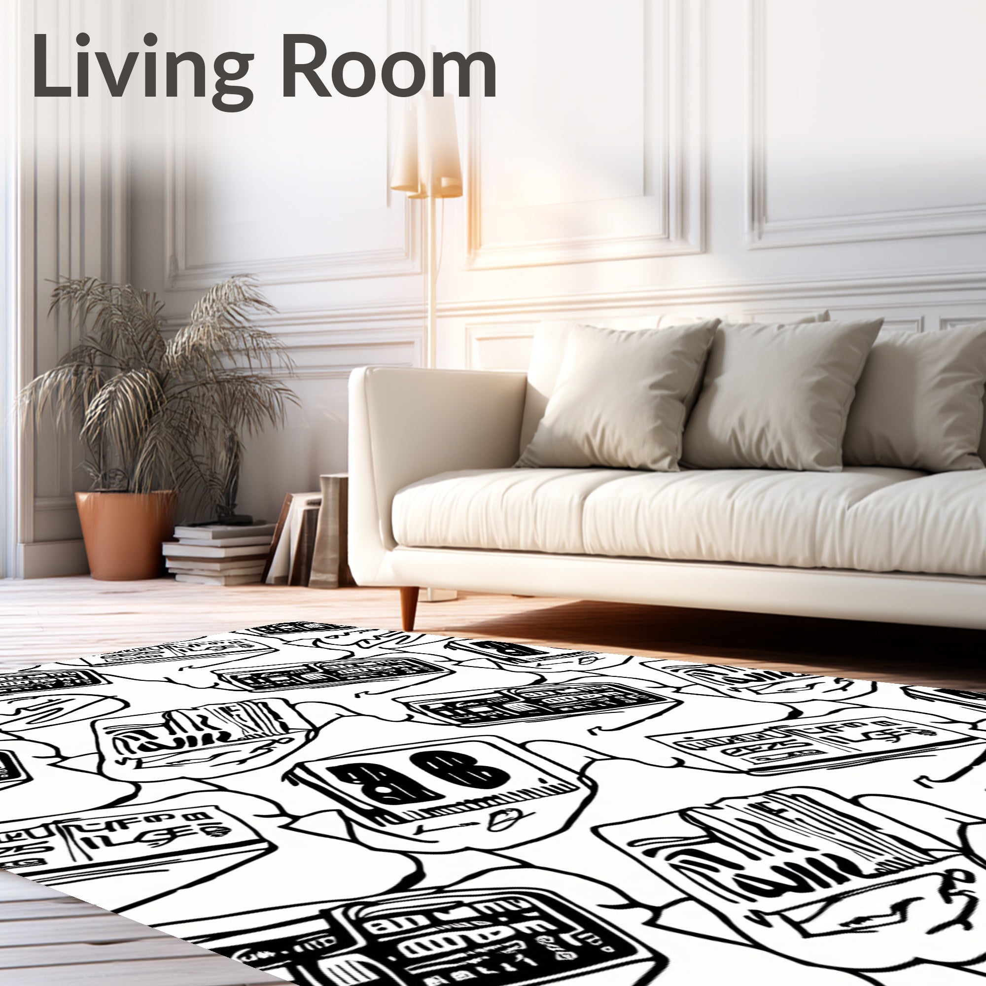 Bold Black And White Graphic Cards Rug
