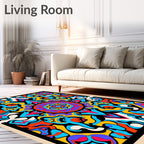 Vibrant Psychedelic Sunburst Mandala Rug