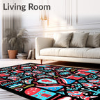 Whimsical Red Blue Houses Symmetry Rug