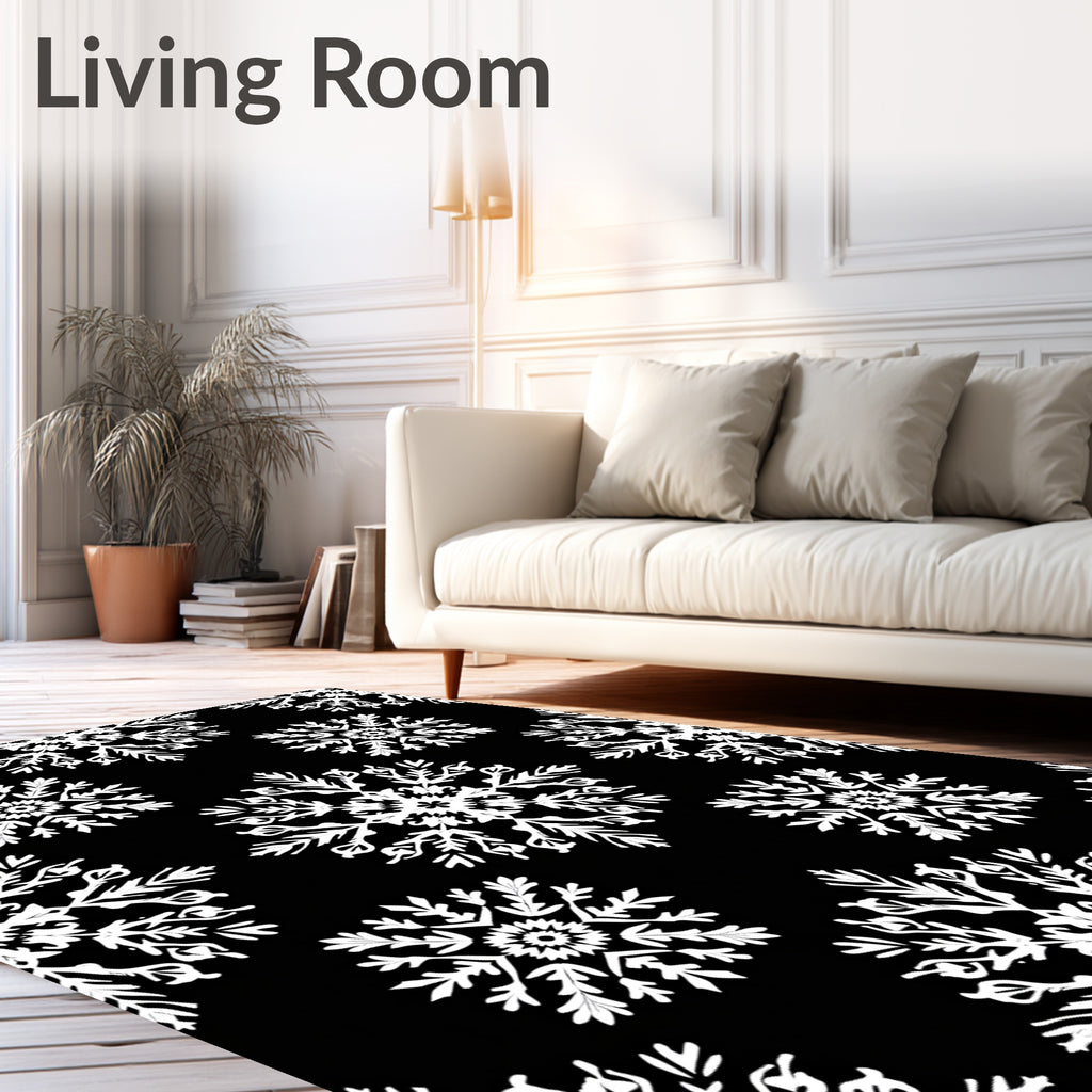 Black White Snowflake Medallion Repeat Rug