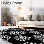 Black White Snowflake Medallion Repeat Rug