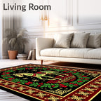 Golden Horse Floral Wreath Festive Rug
