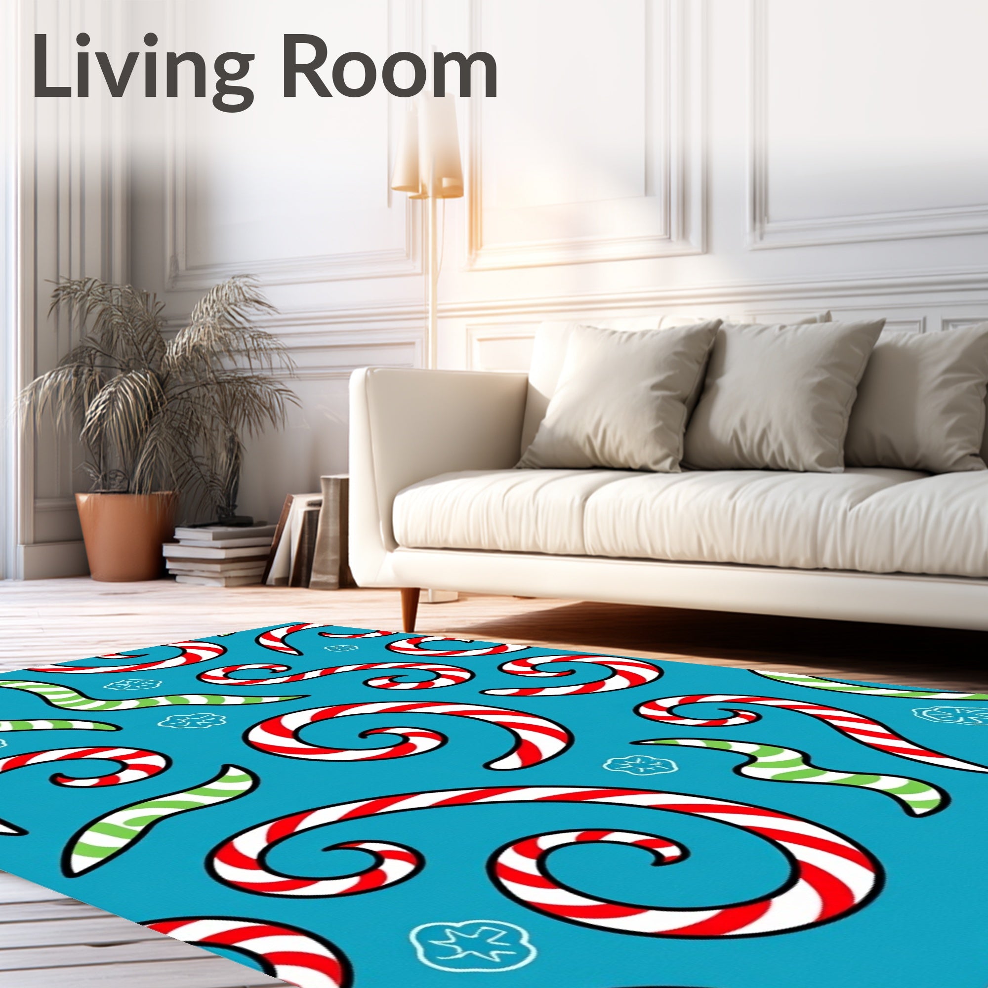 Red Green Candy Cane Swirls Rug