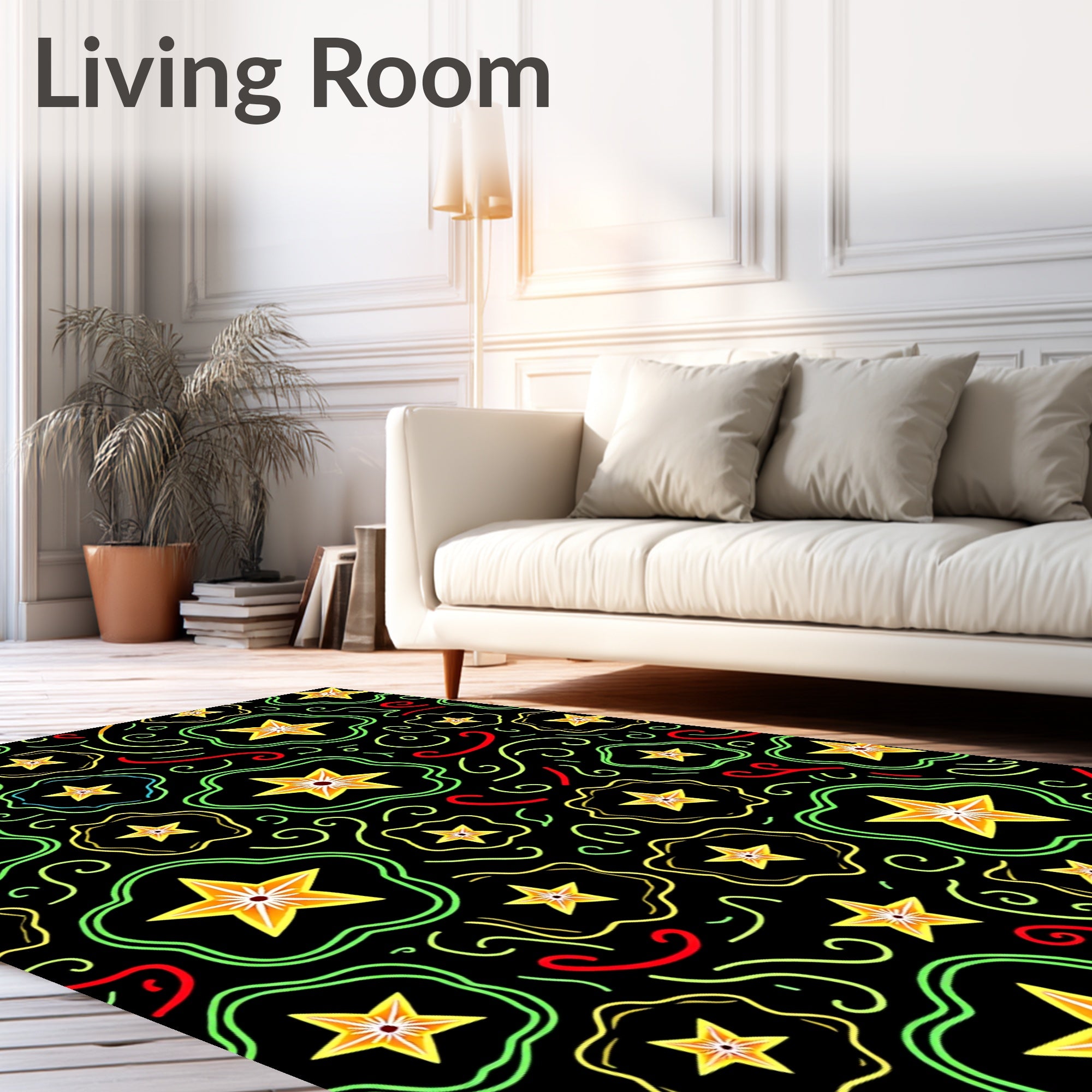 Whimsical Starbursts In Black Field Rug
