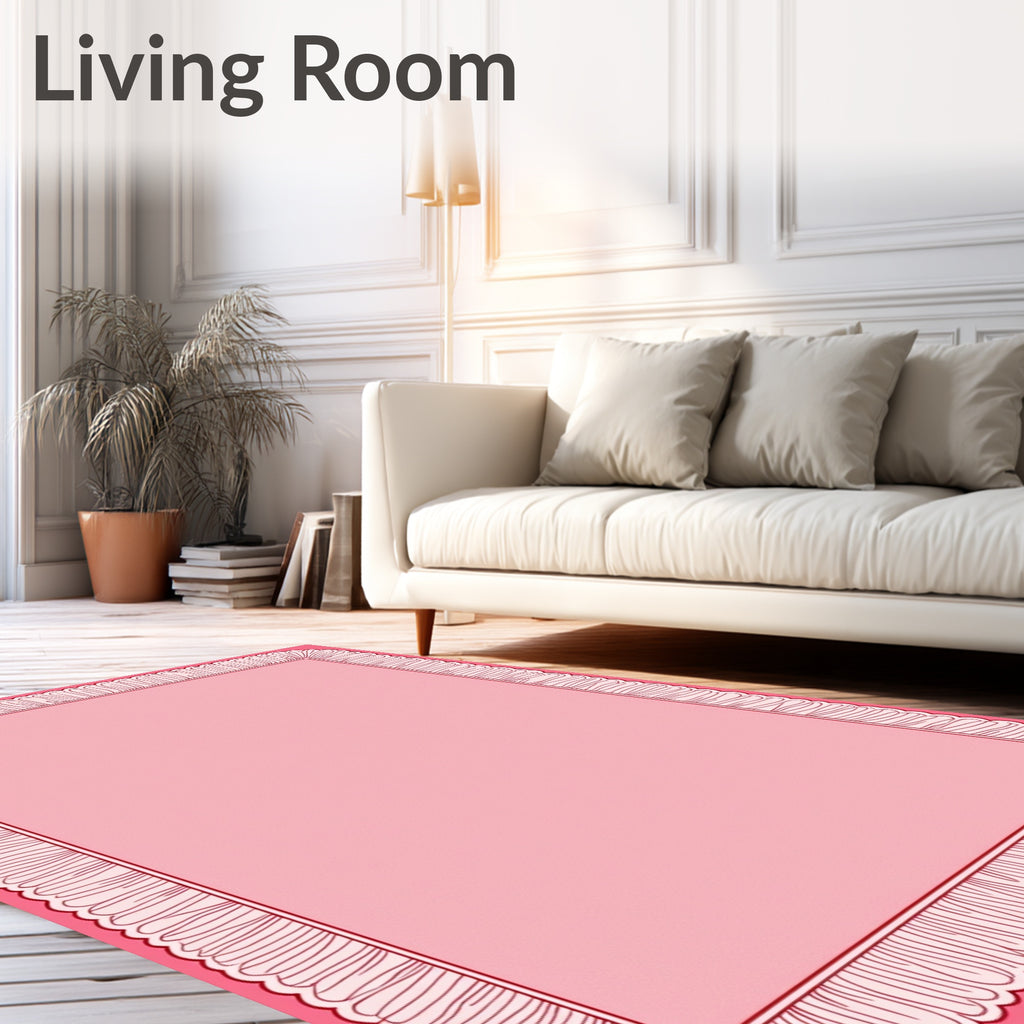 Pink Ruffled Bordered Square Rug