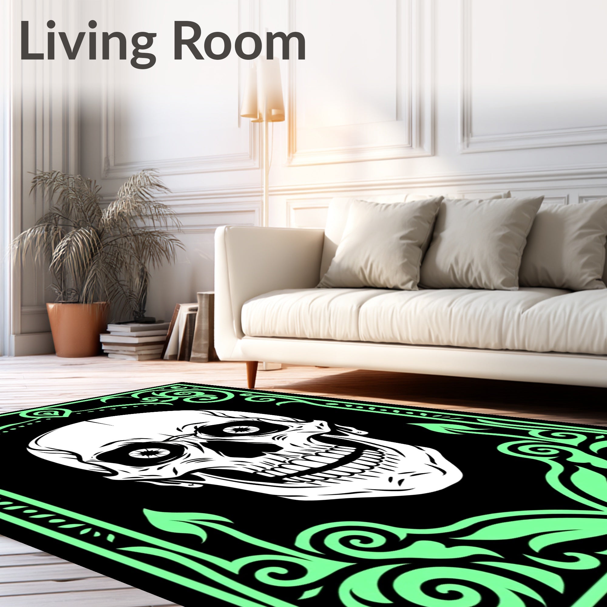 Mint Skull Gothic Border Rug