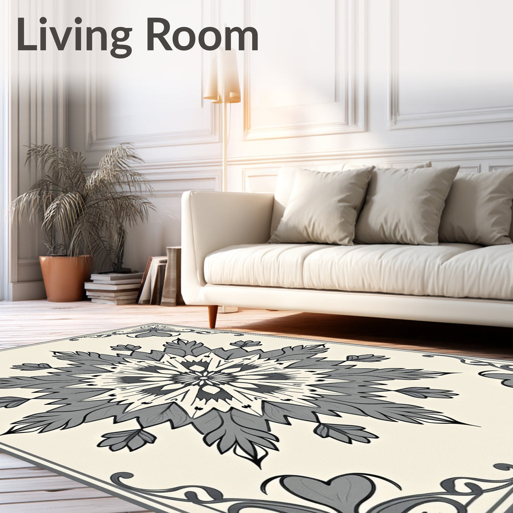 Gray Floral Medallion Corner Emblem Rug