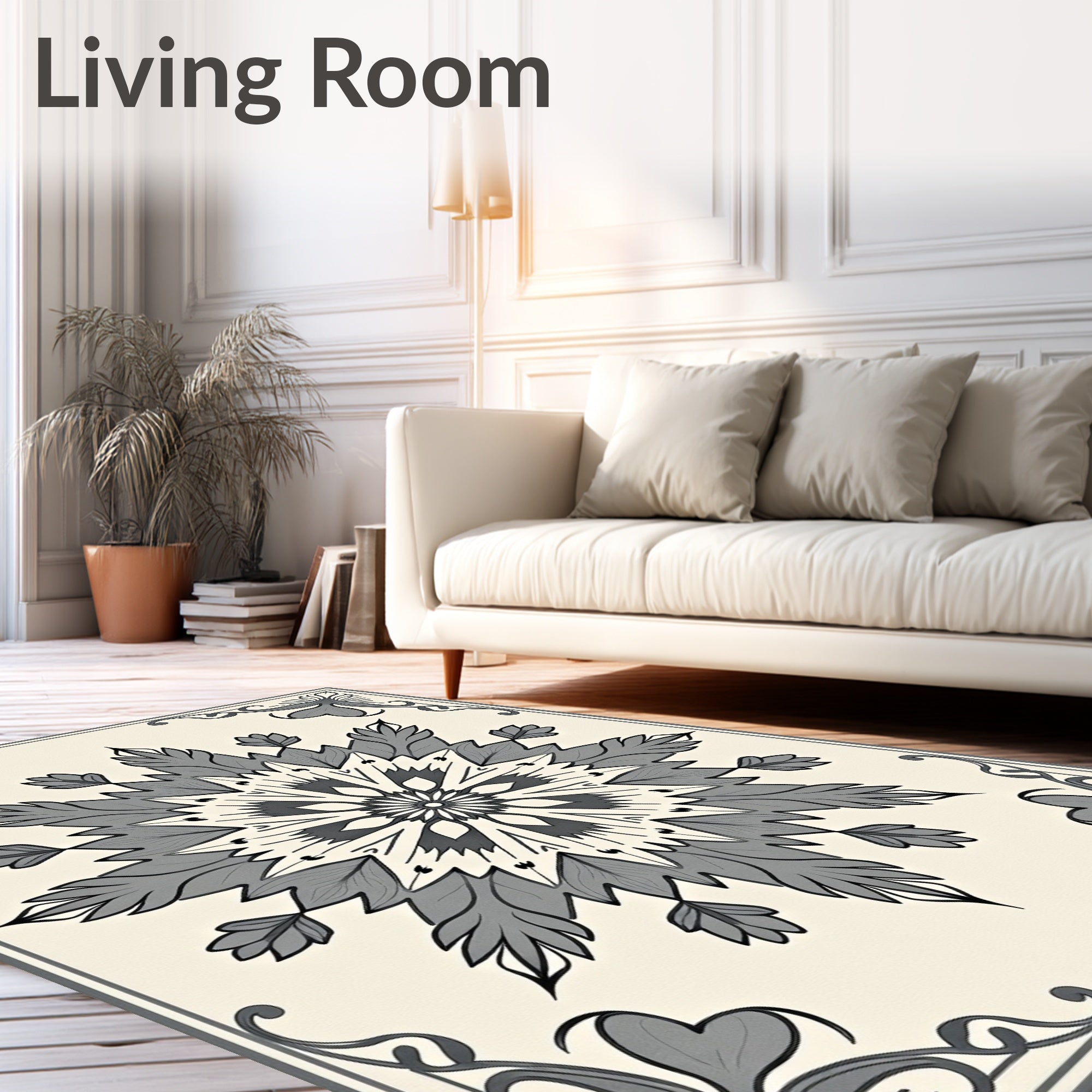 Gray Floral Medallion Corner Emblem Rug