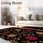 Crimson Gold Botanical Floral Medallion Rug