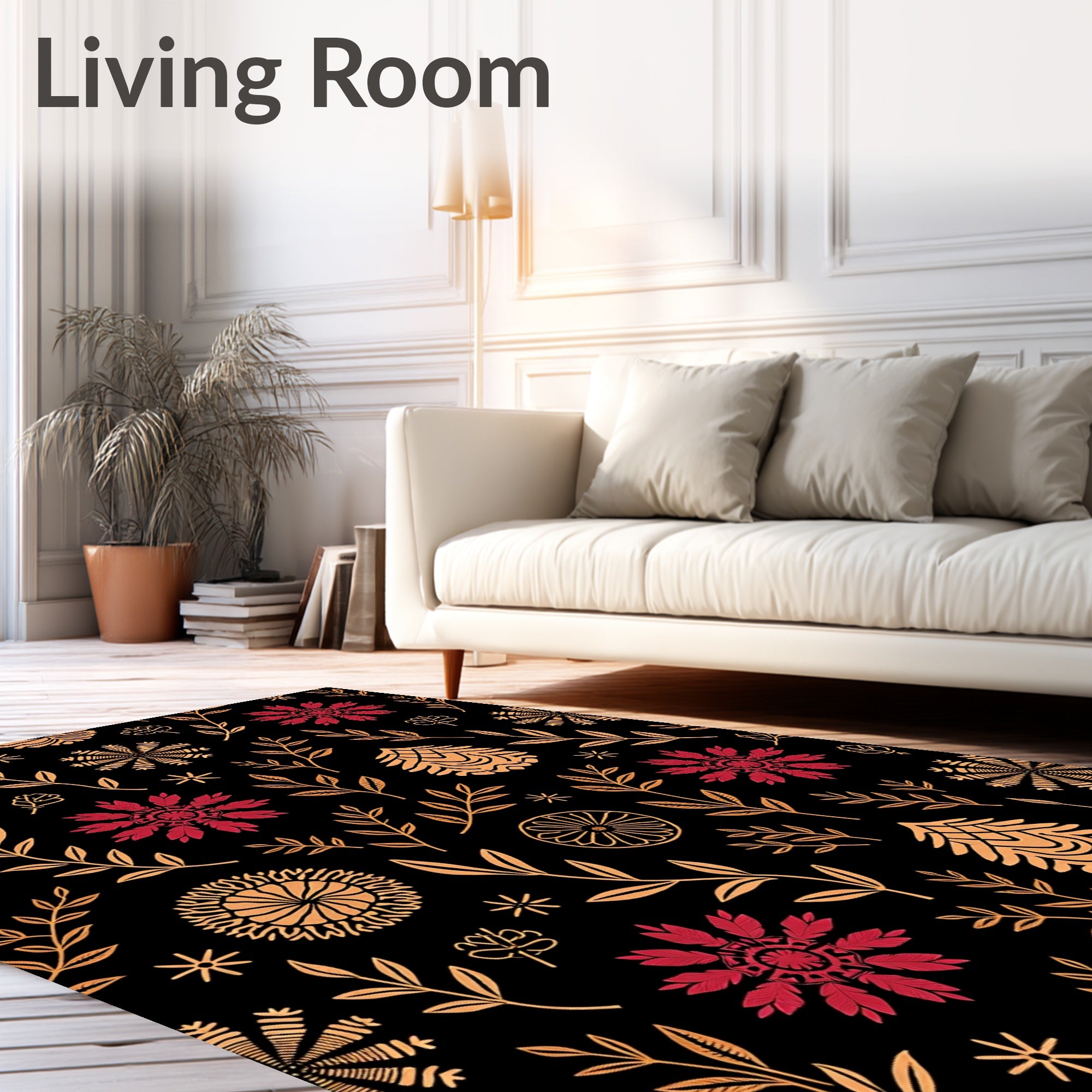 Crimson Gold Botanical Floral Medallion Rug