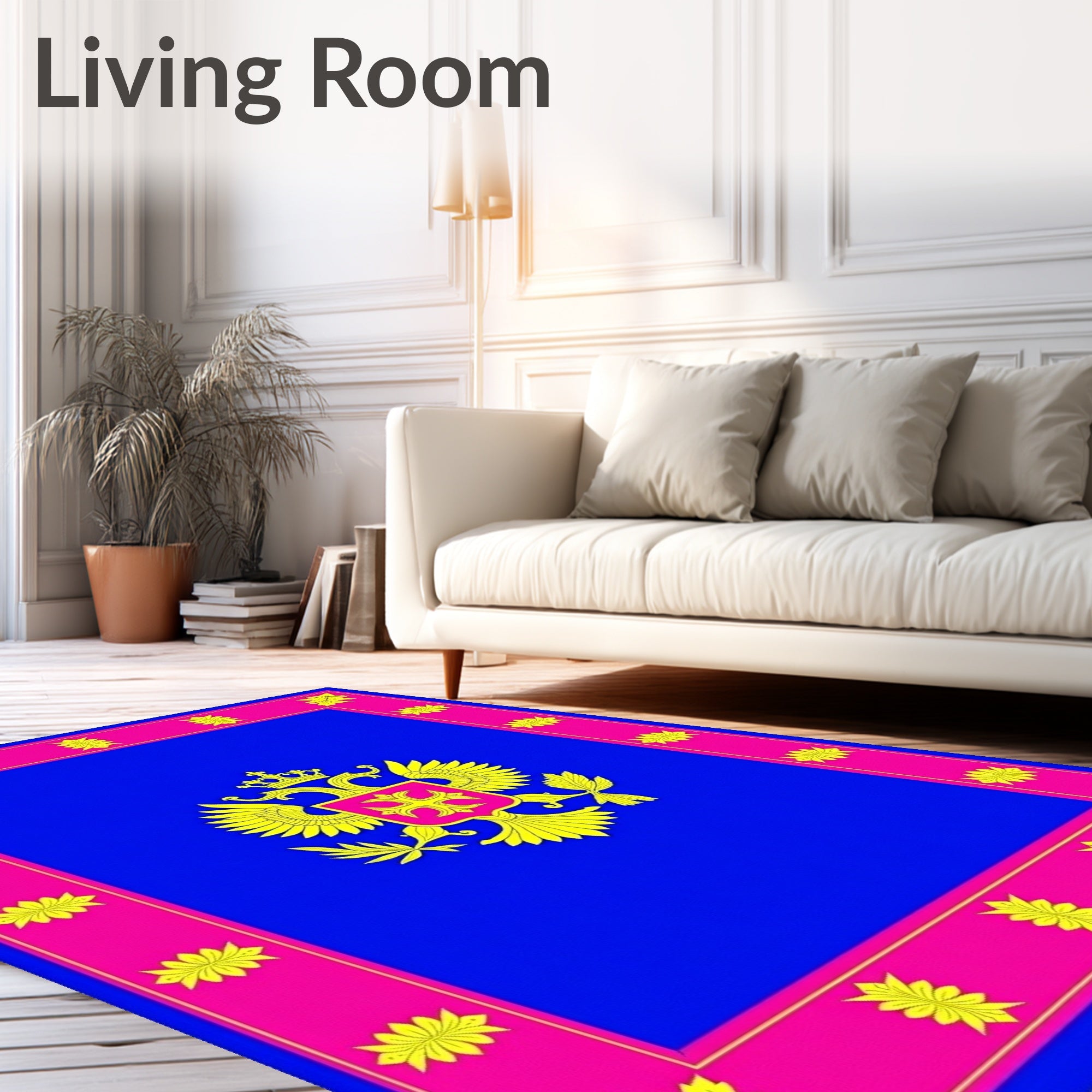 Royal Blue Golden Double Eagle Medallion Rug
