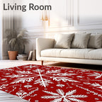 Crimson White Snowflake Symmetry Decor Rug