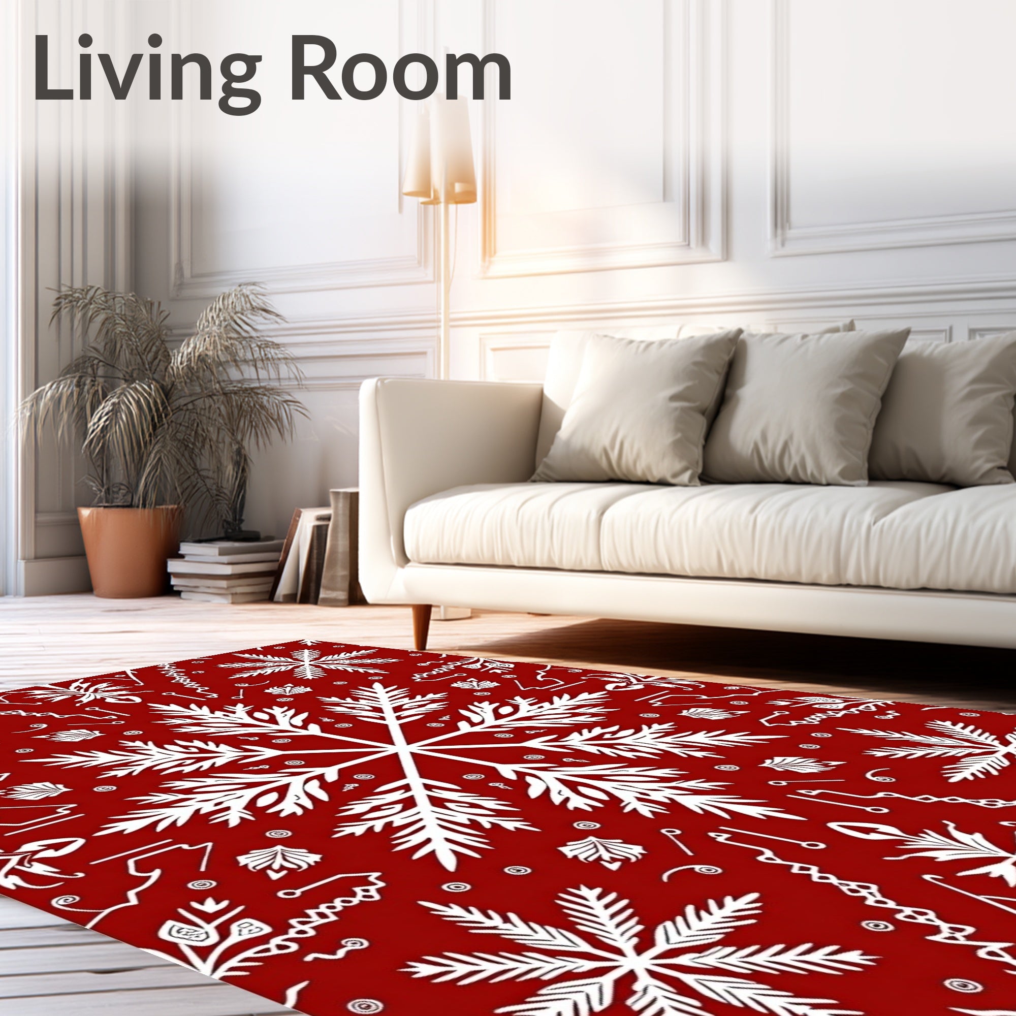 Crimson White Snowflake Symmetry Decor Rug