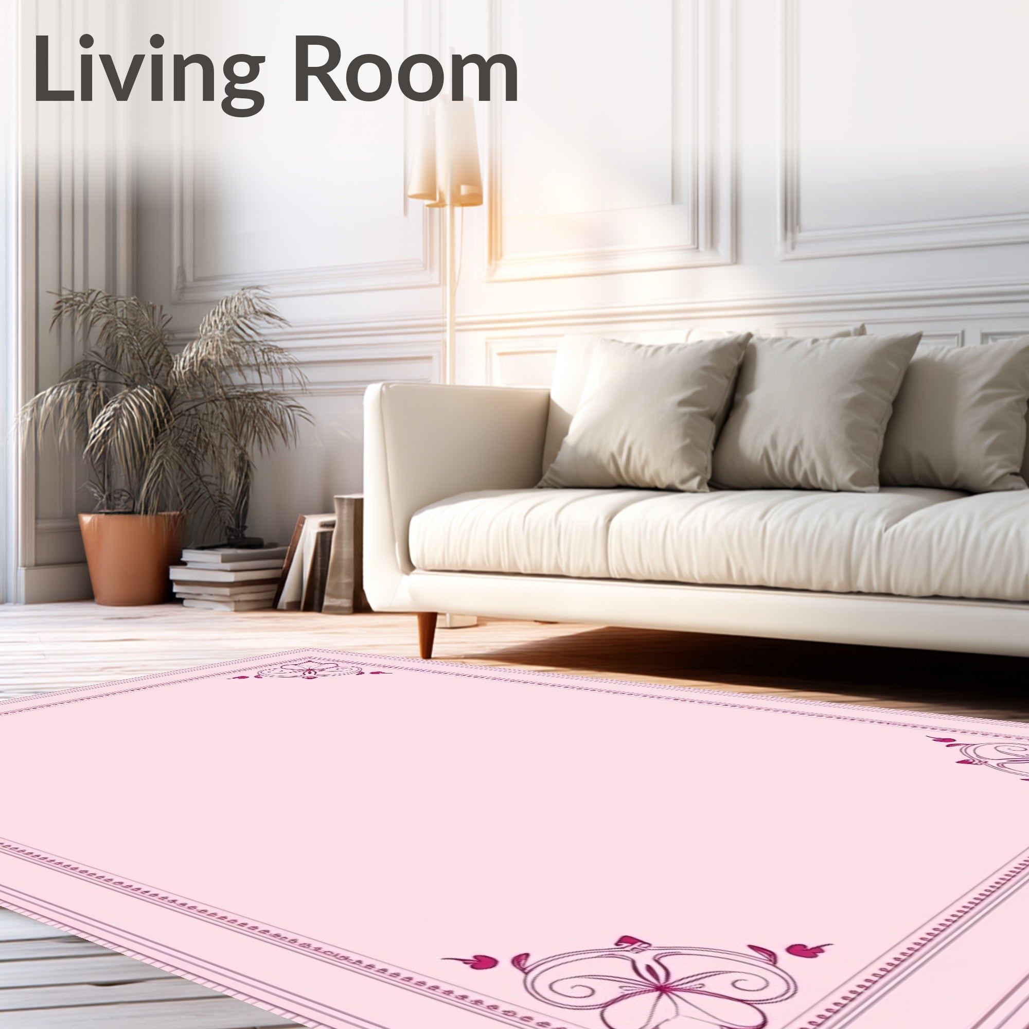 Soft Pink Floral Corner Accent Frame Rug