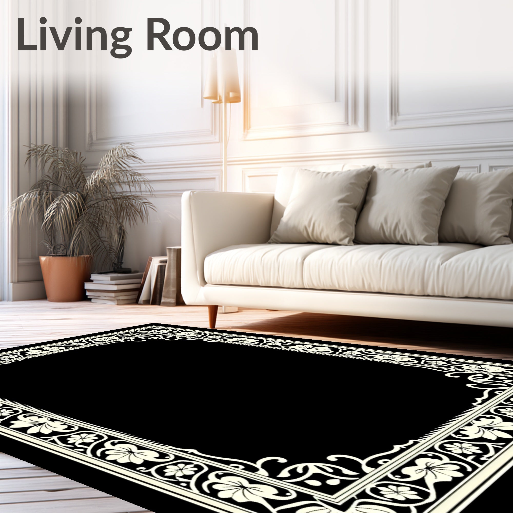 Cream Floral Vine Border Rug
