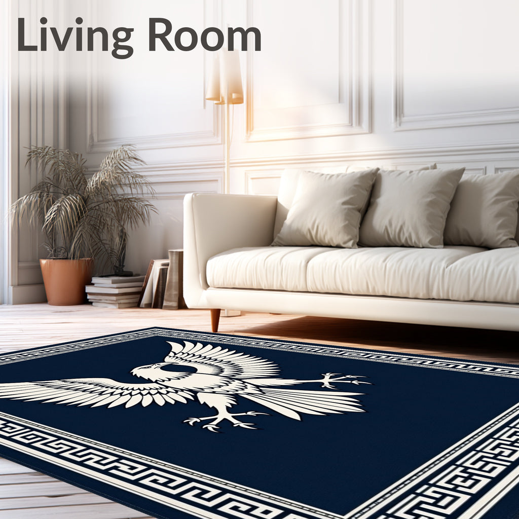 Navy and Ivory Eagle Greek Key Rug