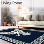 Navy and Ivory Eagle Greek Key Rug