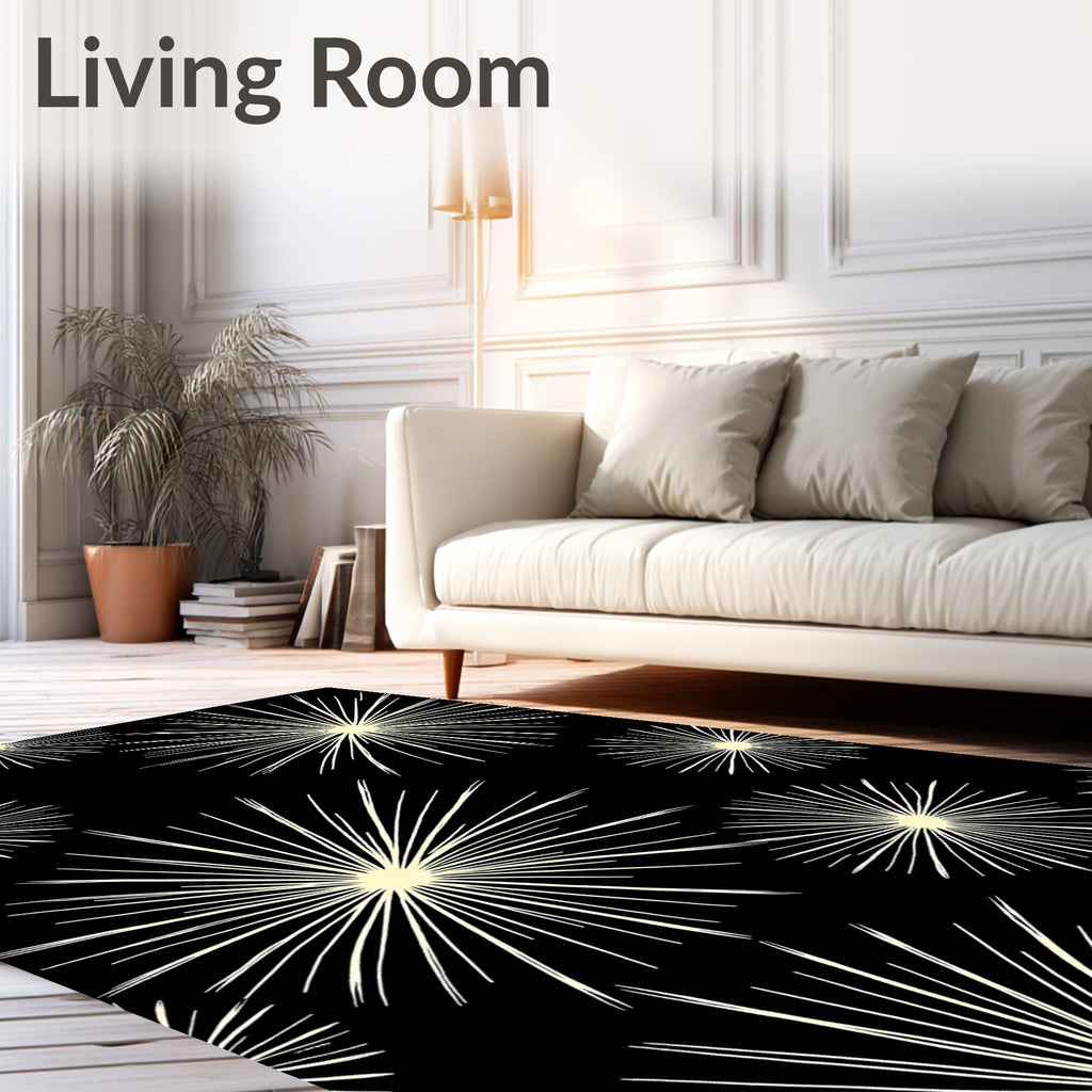 Cream Burst Starburst on Black Rug