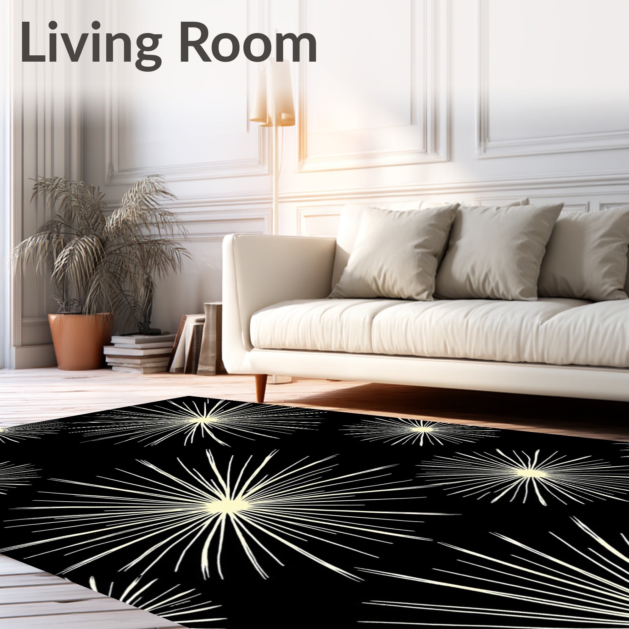 Cream Burst Starburst on Black Rug