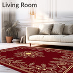 Crimson Gold Leaf Scrollwork Center Medallion Rug