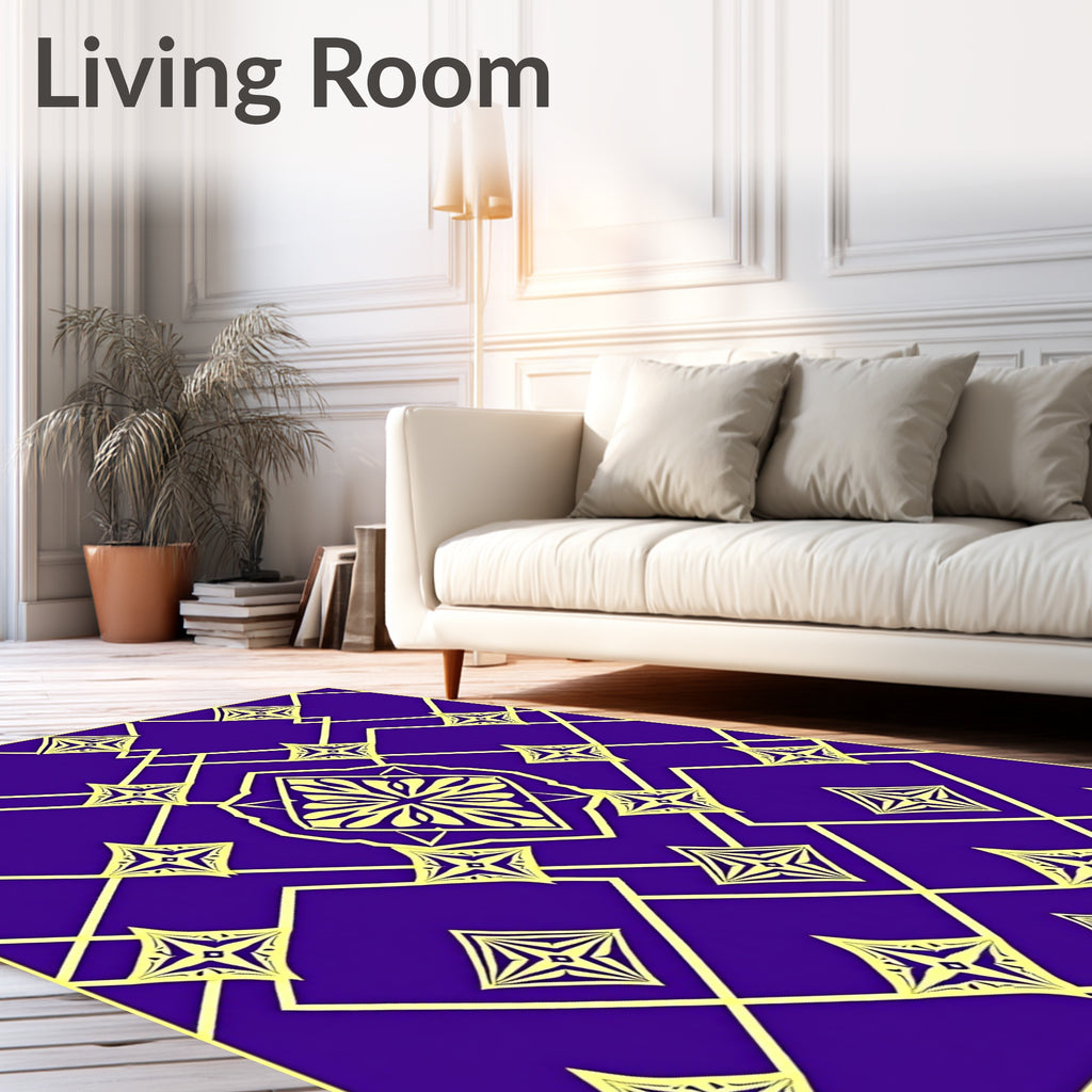 Royal Purple Yellow Geometric Stars Medallion Rug