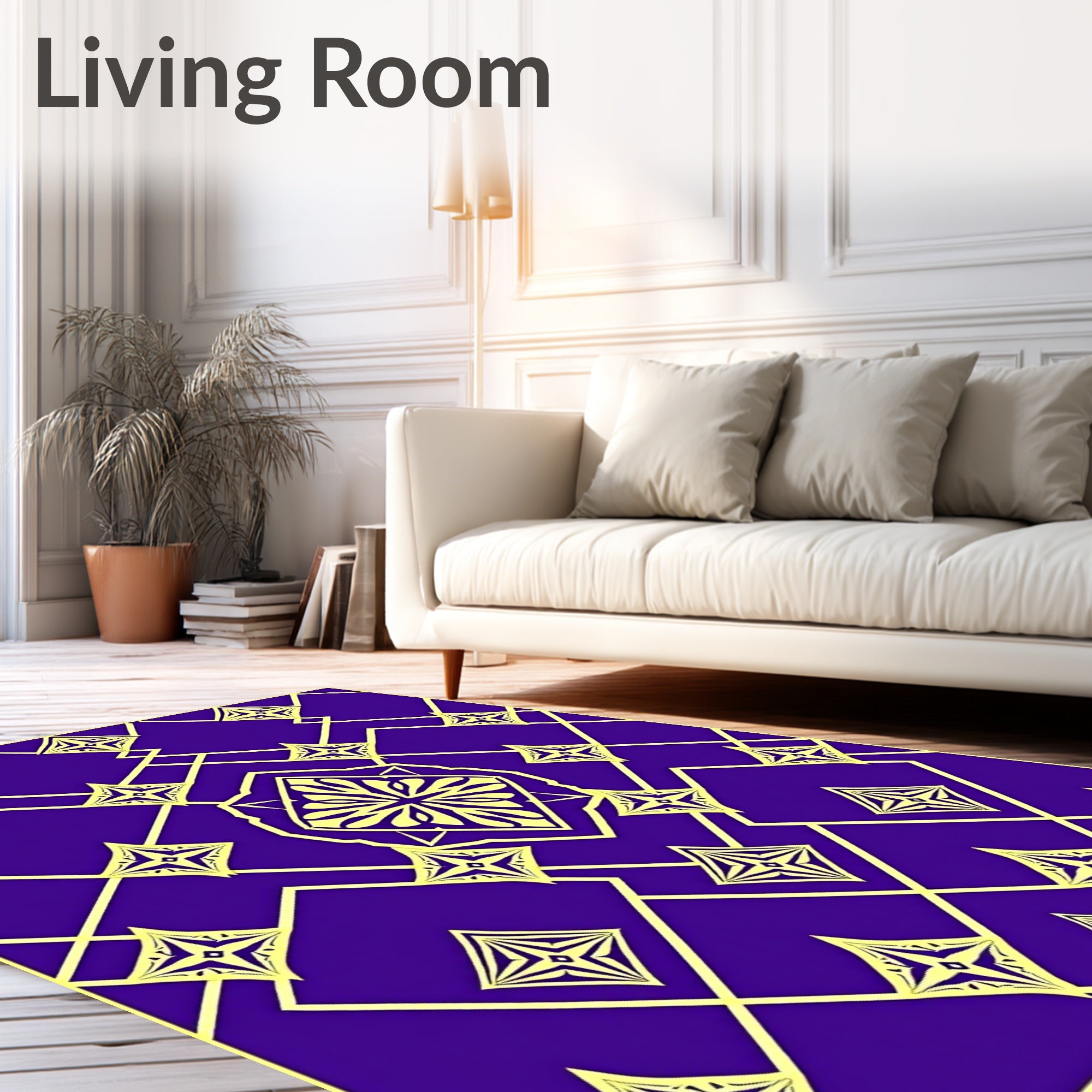 Royal Purple Yellow Geometric Stars Medallion Rug
