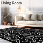 Organic White Swirls Black Textured Rug