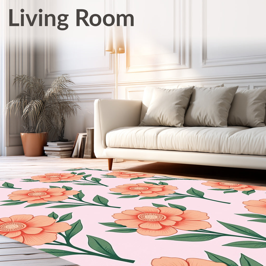 Coral Floral Stem Arrangement Rug