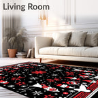 Red White Black Whimsical Elves Snowflakes Rug