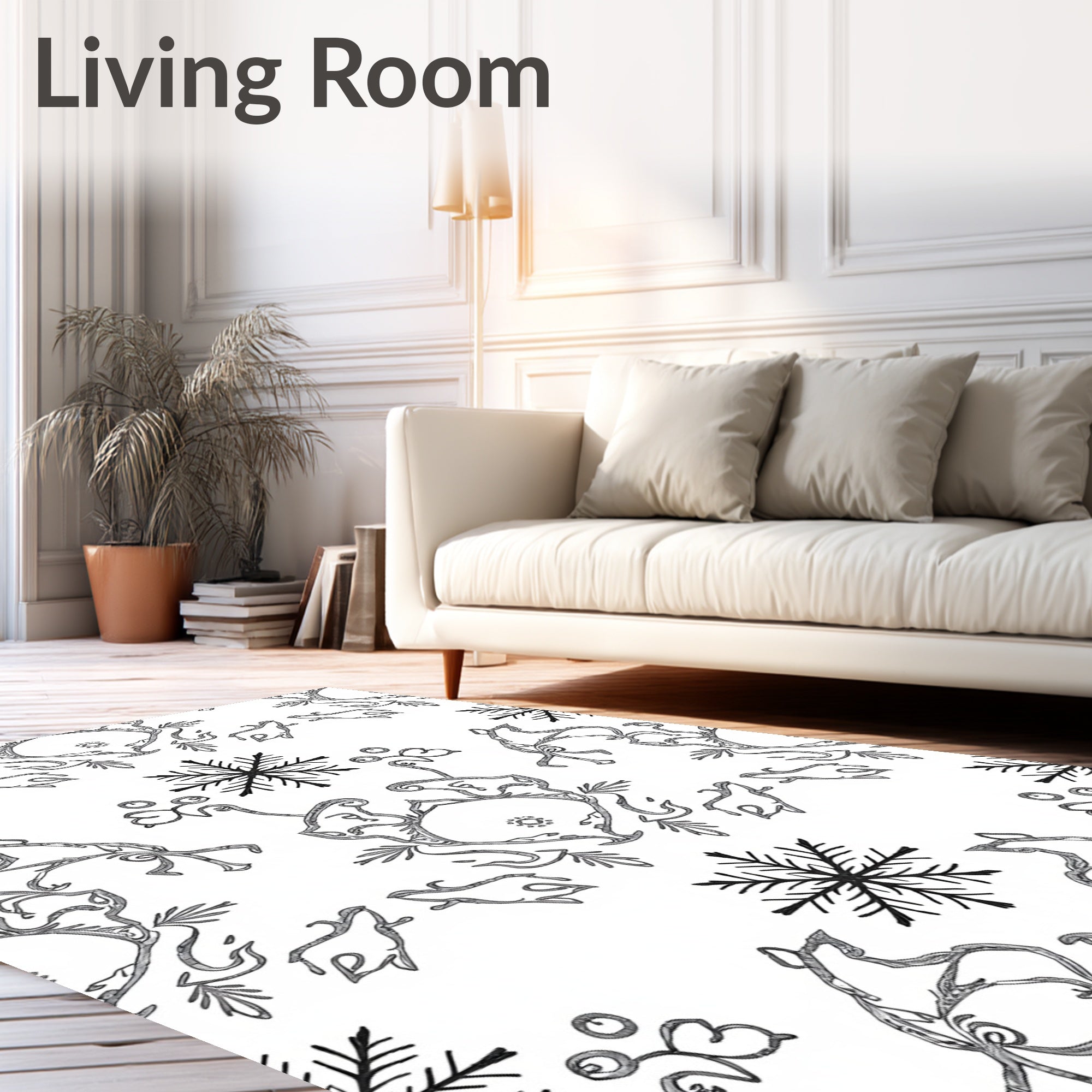 Monochromatic Snowflake And Swirl Arrangement Rug