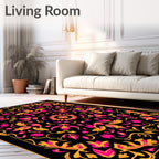Vibrant Pink Gold Floral Scroll Rug