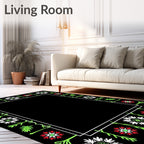 Bold Floral Border Red White Green Rug