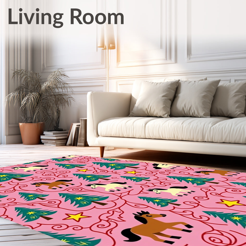 Pink Horses and Trees with Stars Rug