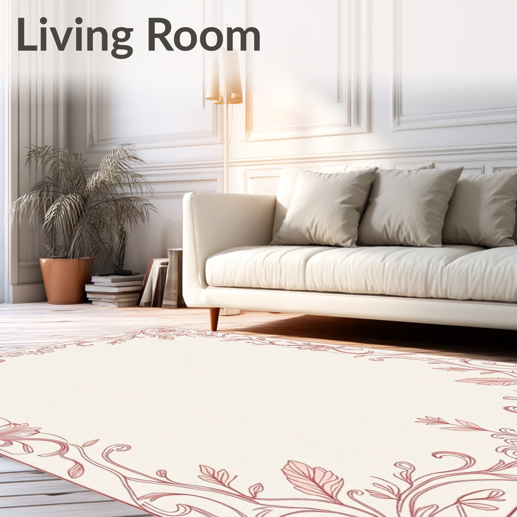 Ornate Blush Floral Vine Borders Rug