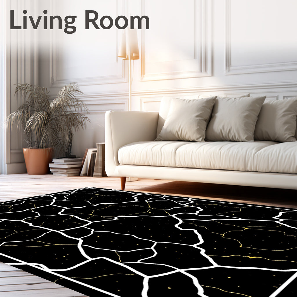 Black Gold Cracked Galaxy Rug