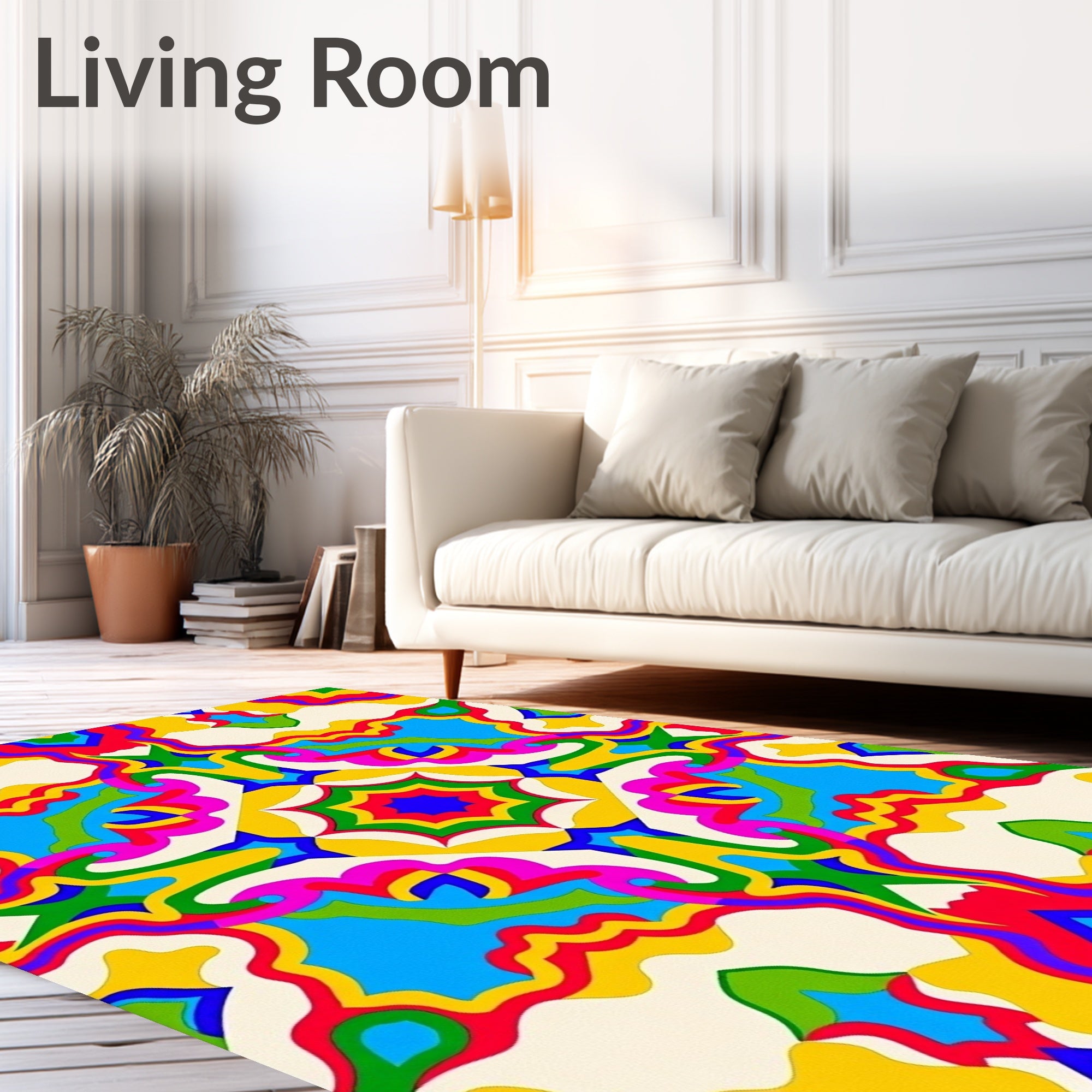 Vibrant Psychedelic Op Art Mandala Rug
