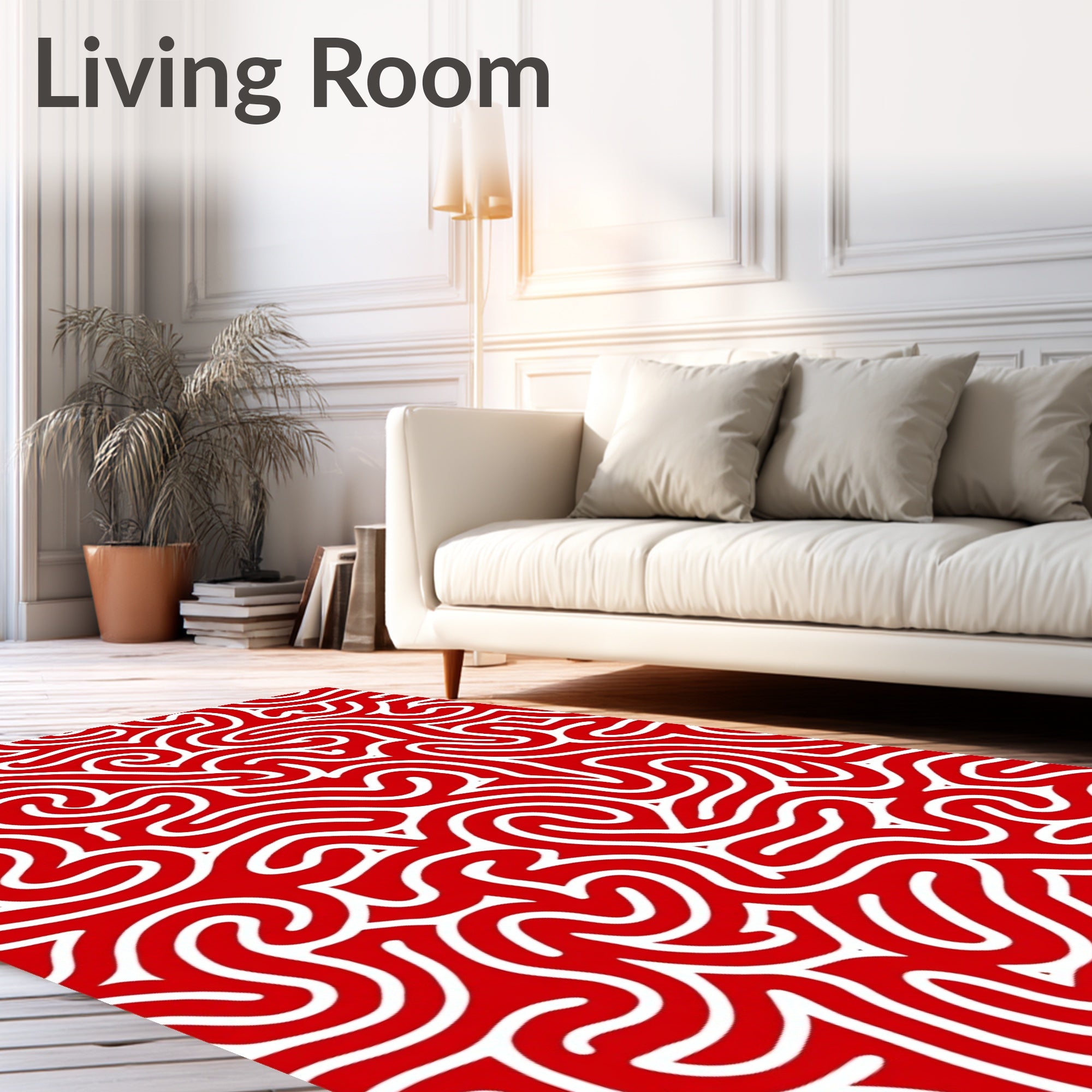 Bold Red White Abstract Swirl Rug