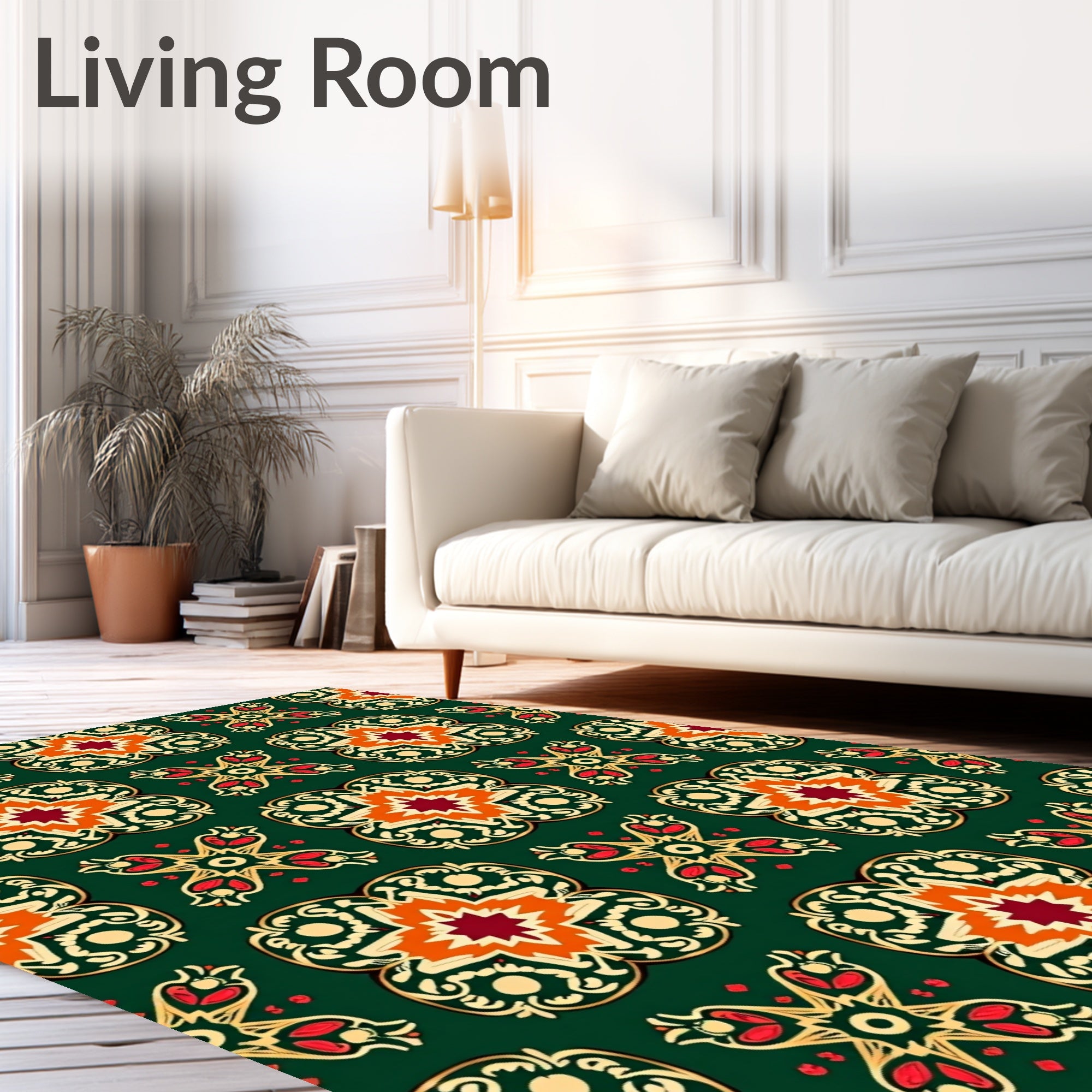 Ornate Scarlet Sunburst Lattice Rug