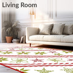 Red Green Poinsettia Snowflake Stripes Rug